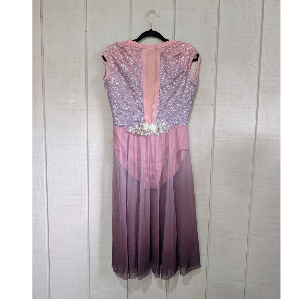 Weissman Pink Sequin Lyrical Dance Costume Ombre Mesh Open Back Large Adult - Picture 2 of 13